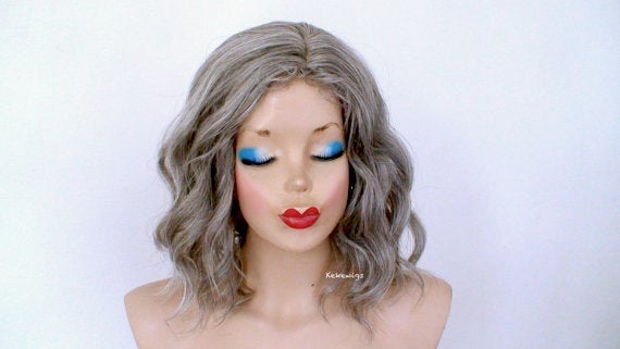 16" Salt Pepper Grey Short Wavy Hairstyle Wig