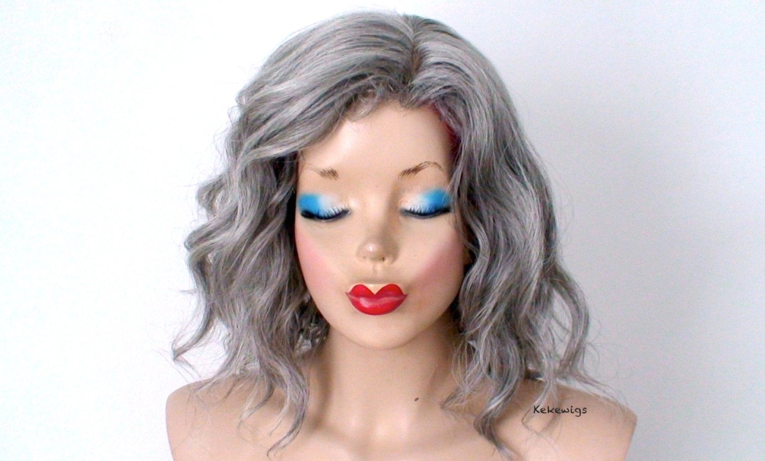 16" Salt Pepper Grey Short Wavy Hairstyle Wig