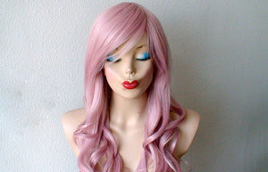 26" Lace Front Pastel Blush Pink Long Curly Hair Long Side Bangs Wig