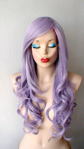 26" Pastel Lavender Long Curly Hair Long Side Bangs Wig