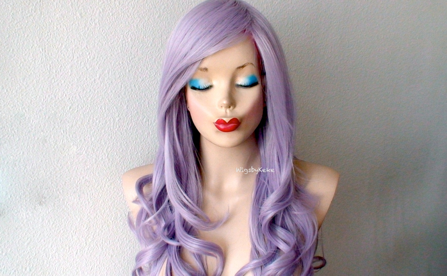 26" Pastel Lavender Long Curly Hair Long Side Bangs Wig