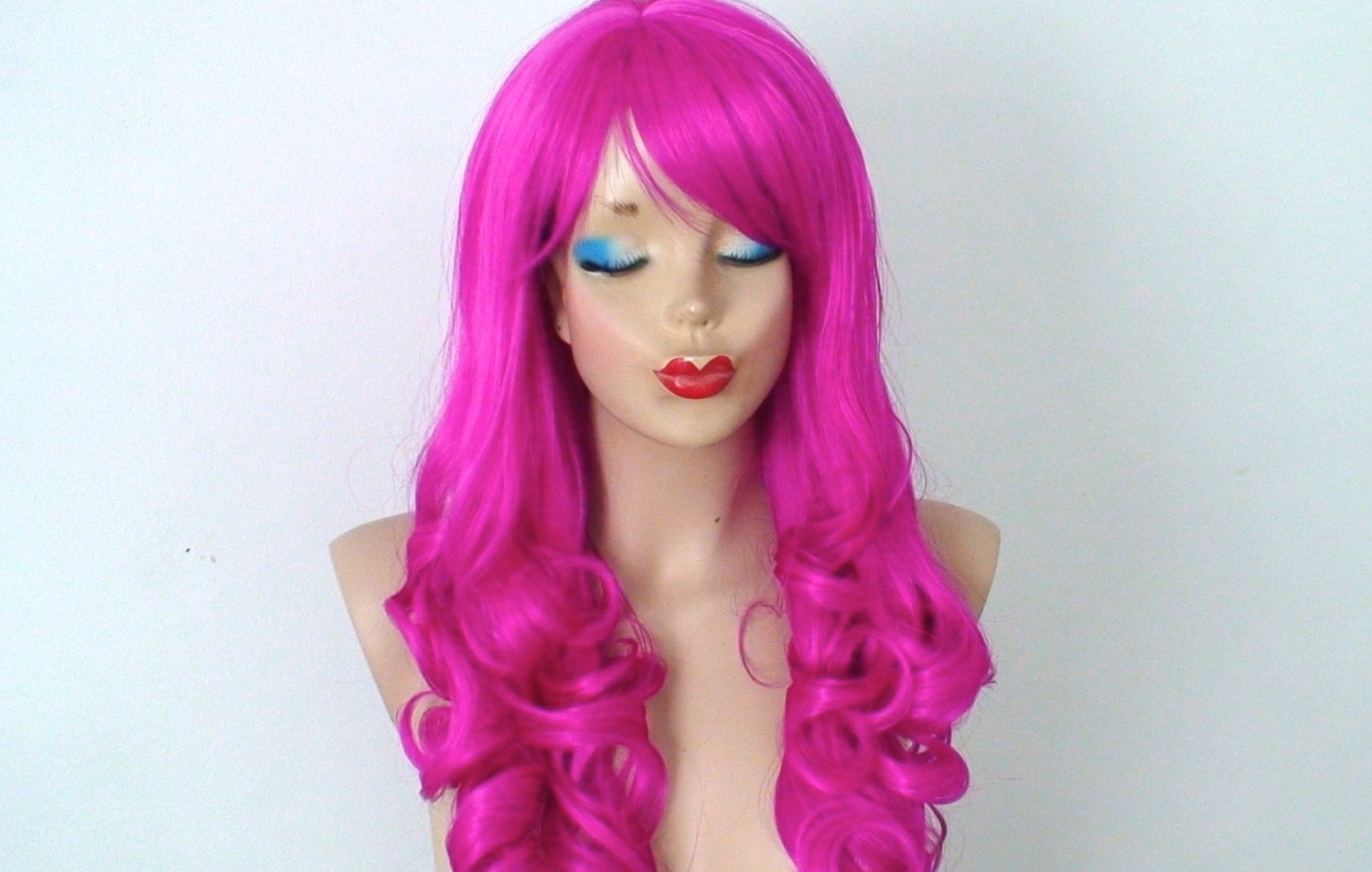 24" Pink wig. Fuchsia wig. Magenta wig. Lolita wig.