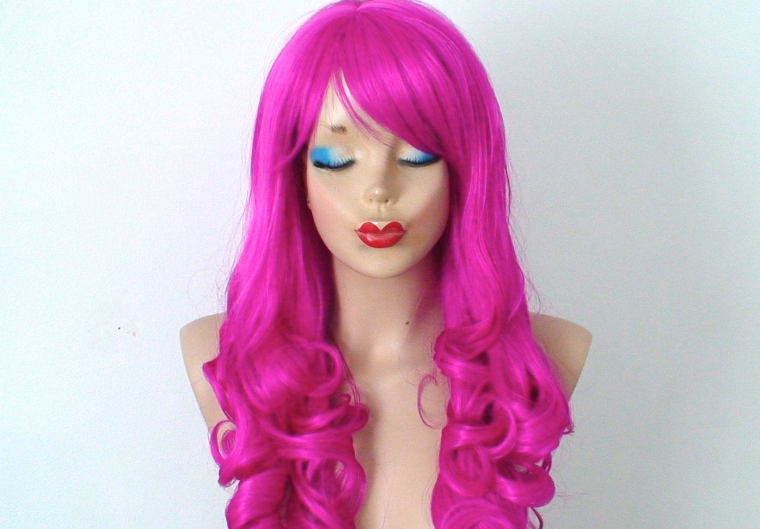 24" Pink wig. Fuchsia wig. Magenta wig. Lolita wig.