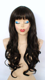 Load image into Gallery viewer, 26&quot; Chocolate Brown Long Curly Hair with Bangs Wig
