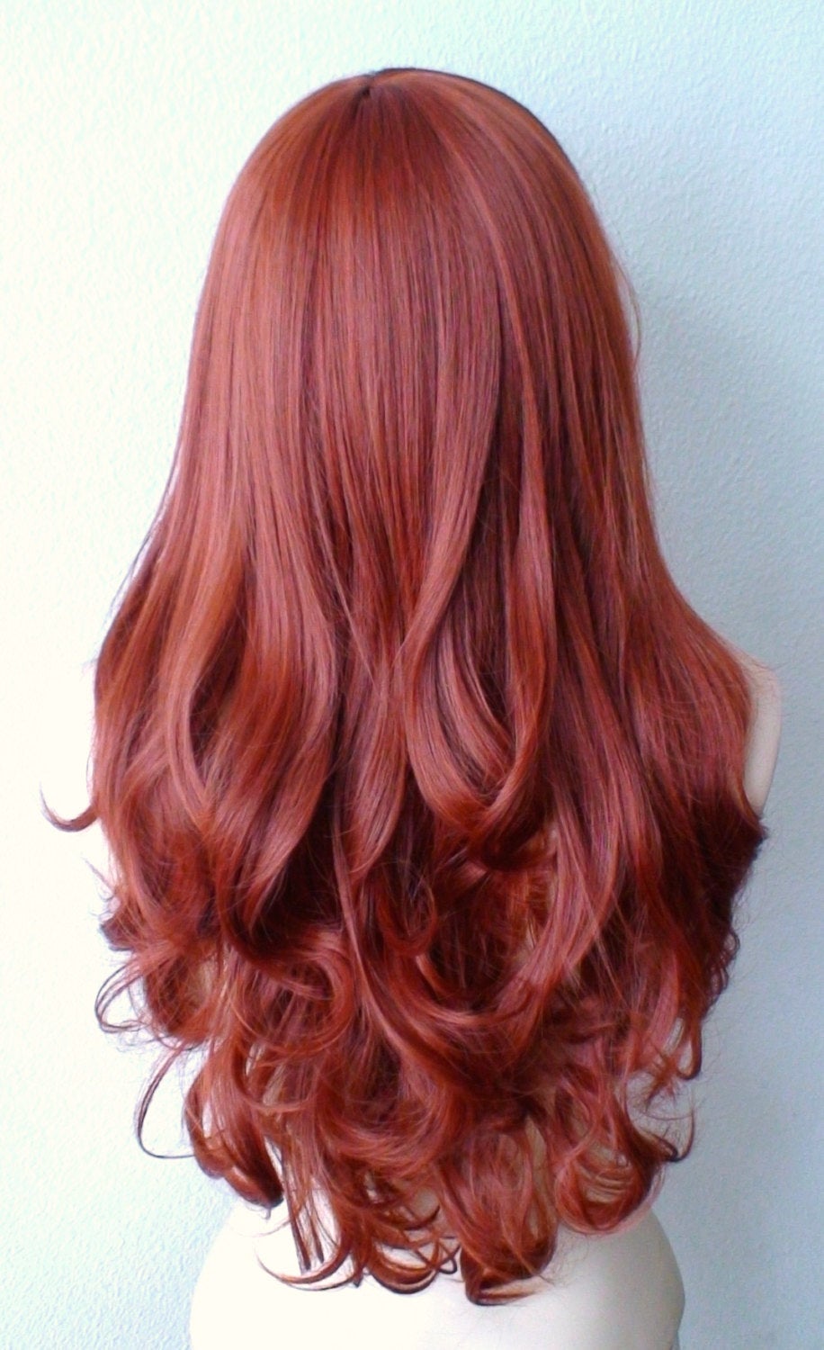 26" Copper Red Long Curly Hair Long Side Bangs Wig