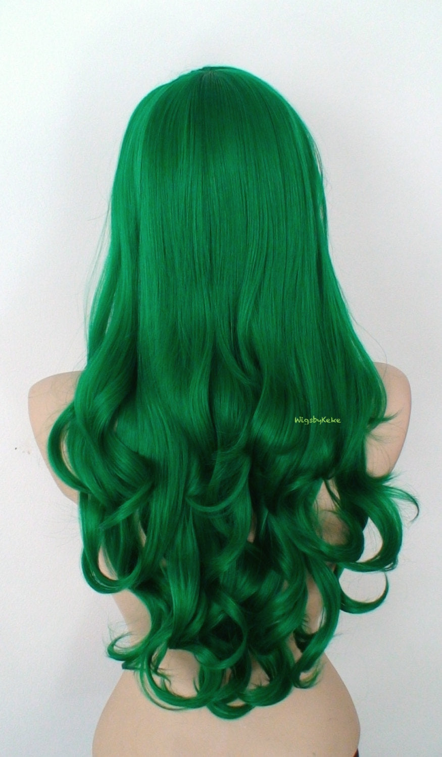 26" Irish Green Long Curly Hair Long Side Bangs Wig