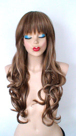 Load image into Gallery viewer, 26&quot; Brown Ash Blonde Highlight Long Curly Hair with Bangs Wig
