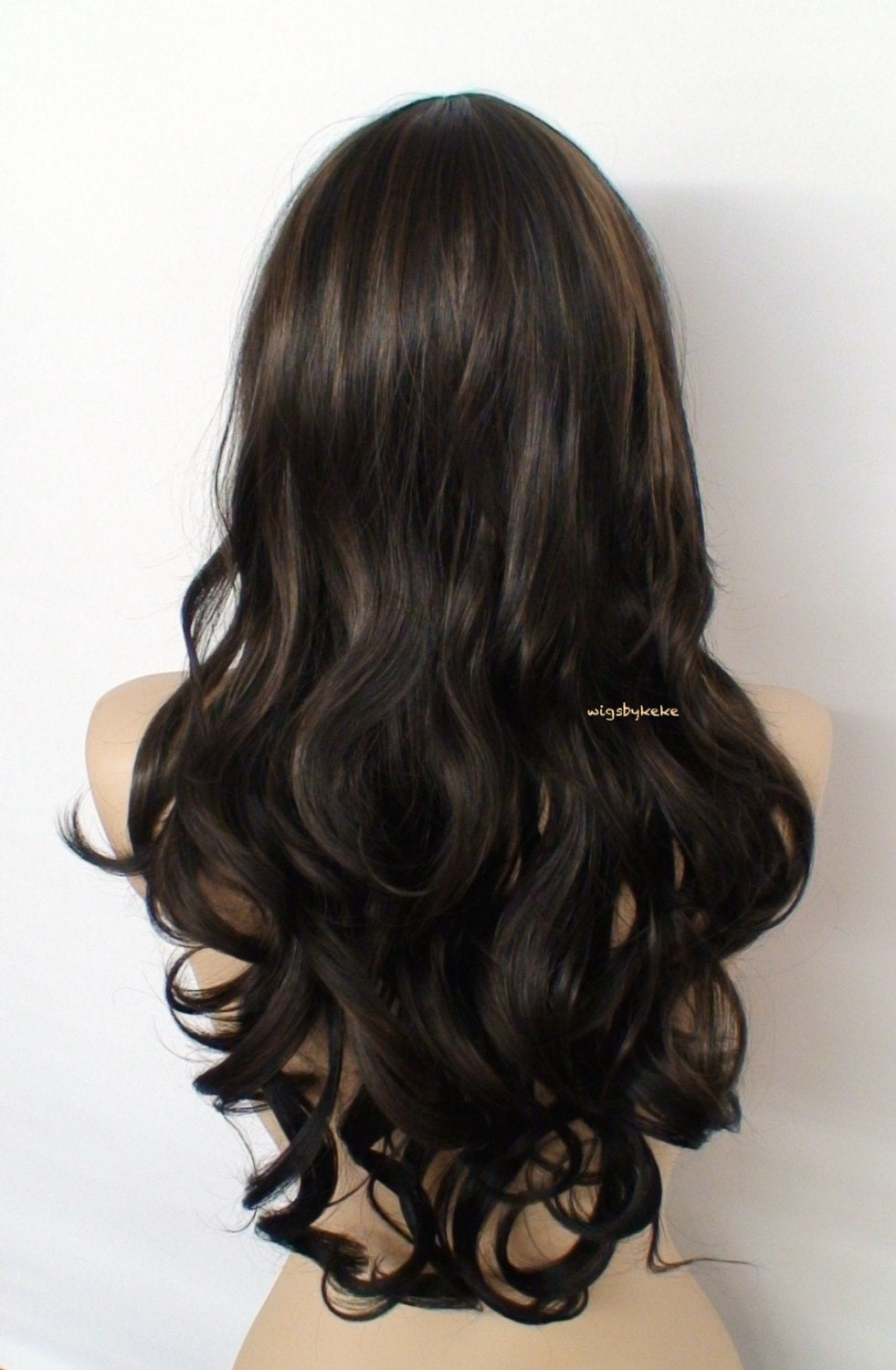 26" Chocolate Brown Long Curly Hair with Bangs Wig