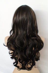 26" Chocolate Brown Long Curly Hair with Bangs Wig