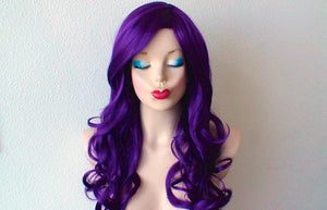 26" Purple Long Curly Hair Long Side Bangs Wig