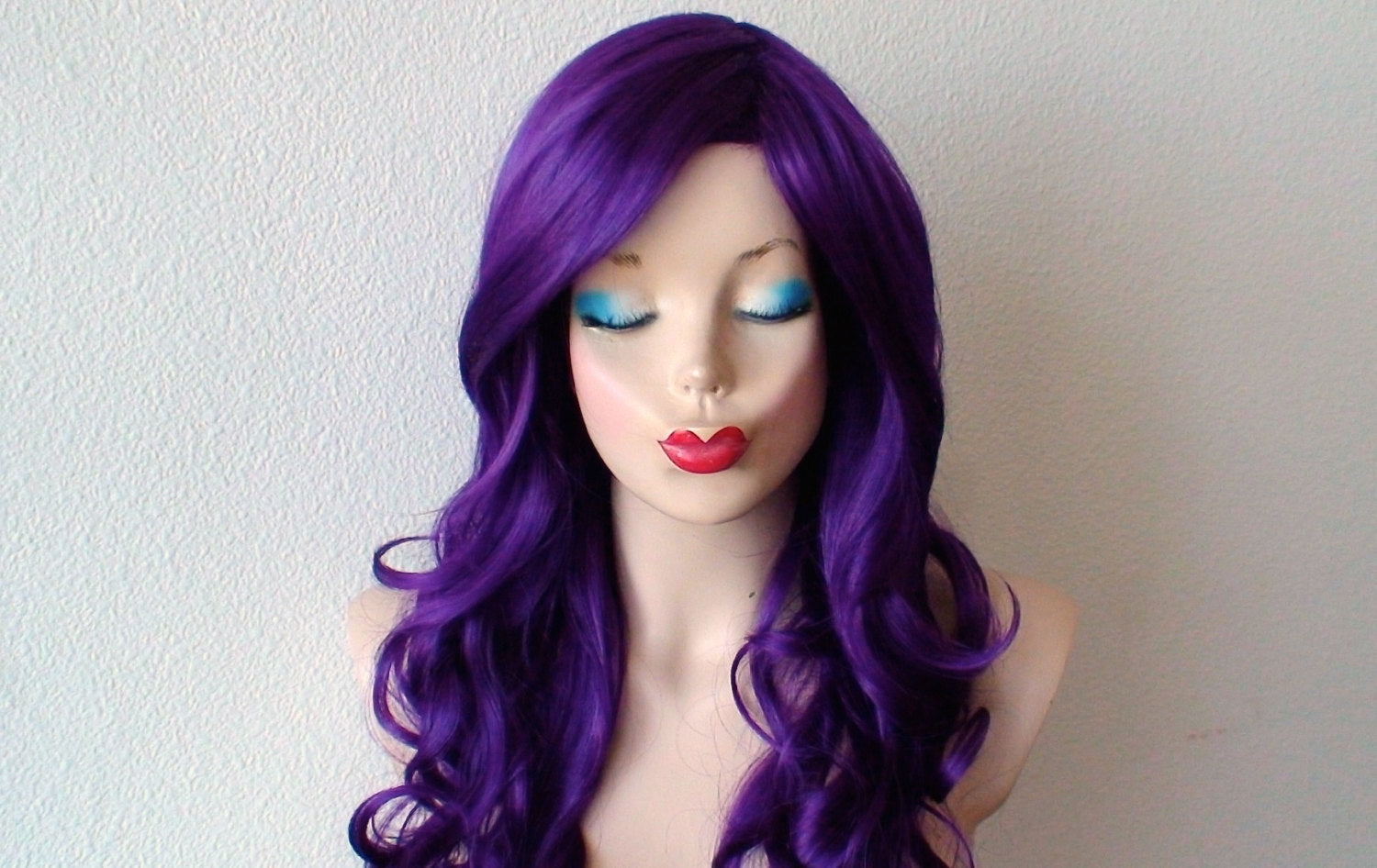 26" Purple Long Curly Hair Long Side Bangs Wig