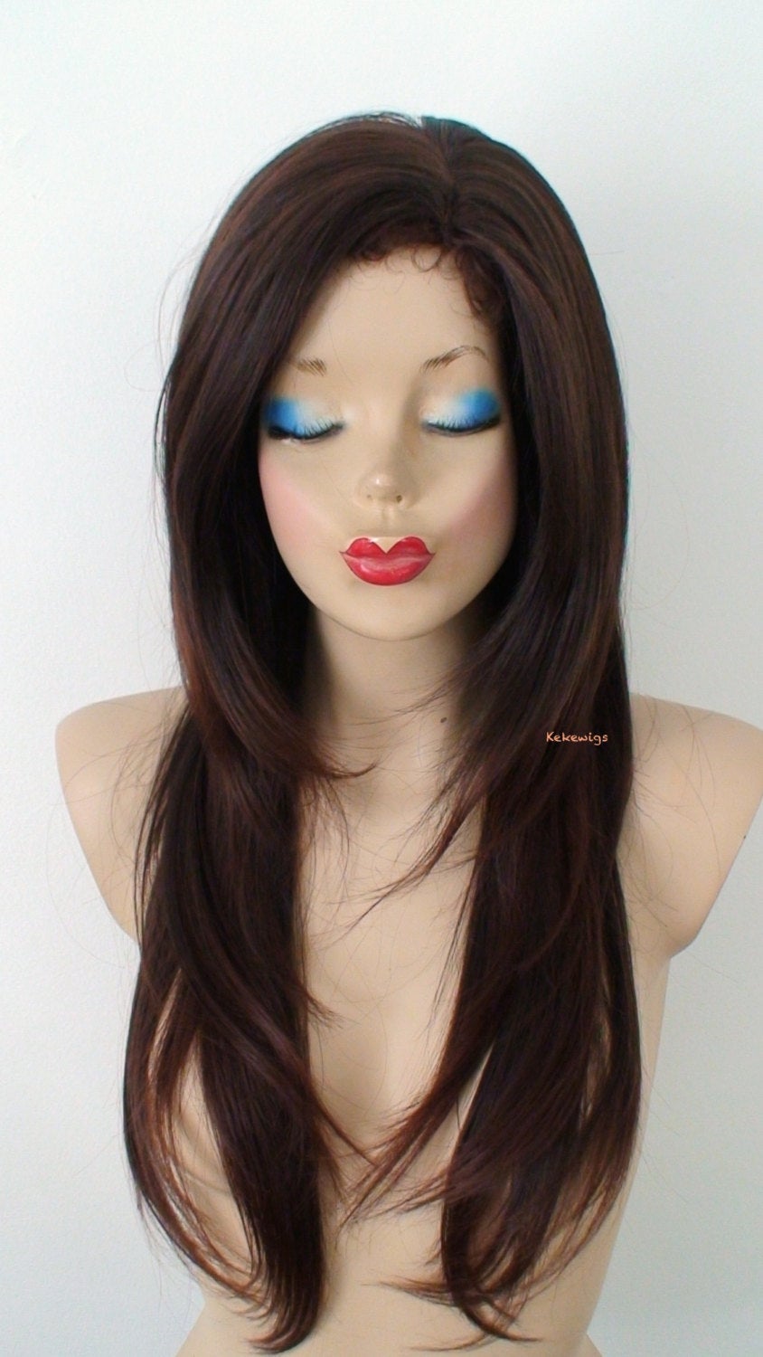 27" Auburn Ombre Long Straight Soft Layered Wig