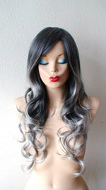 Load image into Gallery viewer, 26&quot; Gray Ombre Long Curly Hair Long Side Bangs Wig
