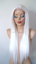 Load image into Gallery viewer, 28&quot; Lace Front Snow White Long Straight Hair Long Side Bangs Wig
