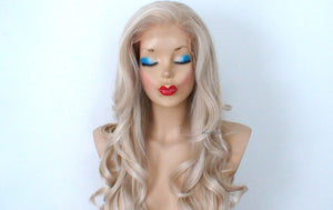 26" Lace Front Ash Blonde Curly Hair Long Side Bangs Wig