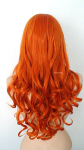 26" Orange Long Curly Hair Long Side Bangs Wig