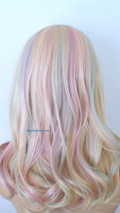 20" Hand-Dyed Blonde Pastel Rainbow Curly Hair Side Bangs Wig