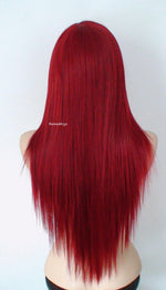 Load image into Gallery viewer, 28&quot; Wine Red Long Straight Layered Hair Long Side Bangs Wig
