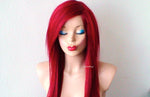 Load image into Gallery viewer, 28&quot; Wine Red Long Straight Layered Hair Long Side Bangs Wig
