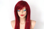 Load image into Gallery viewer, 28&quot; Wine Red Straight Layered Hair with Bangs Wig. Scene Wig.
