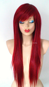 28" Wine Red Straight Layered Hair with Bangs Wig. Scene Wig.