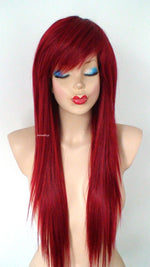 Load image into Gallery viewer, 28&quot; Wine Red Straight Layered Hair with Bangs Wig. Scene Wig.
