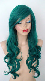 Load image into Gallery viewer, 26&quot; Forest Green Long Curly Hair Long Side Bangs Wig
