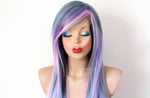 Load image into Gallery viewer, 28&quot; Long Pastel Blue Pink Ombre Straight Hair Long Side Bangs Wig
