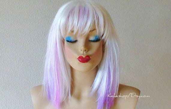 16" Straight Snow White Lavender Purple Ombré Wig