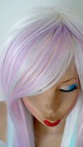 28" Pastel rainbow ombre wig. Snow white wig. Pastel pink, Lilac, Lavender, Aqua and sky blue wig. Custom wig. Cosplay wig.