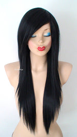 Load image into Gallery viewer, 28&quot; Black Long Straight Layered Hair Long Side Bangs Wig
