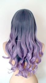 Load image into Gallery viewer, 26&quot; Pastel Blue Lavender Ombre Long Curly Hair Long Side Bangs Wig
