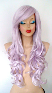 26" Metallic Lavender Long Curly Hair Long Side Bangs Wig