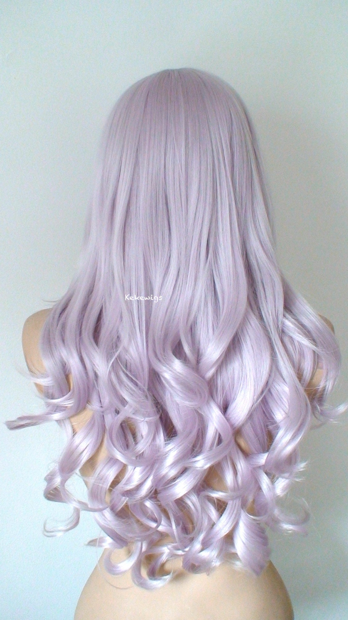 26" Metallic Lavender Long Curly Hair Long Side Bangs Wig