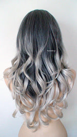 Load image into Gallery viewer, 26&quot; Lace Front Gray Ombre Long Curly Hair Long Side Bangs Wig
