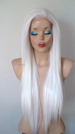 Load image into Gallery viewer, 28&quot; Lace Front Snow White Long Straight Hair Long Side Bangs Wig
