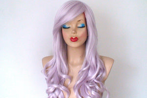 26" Metallic Lavender Long Curly Hair Long Side Bangs Wig