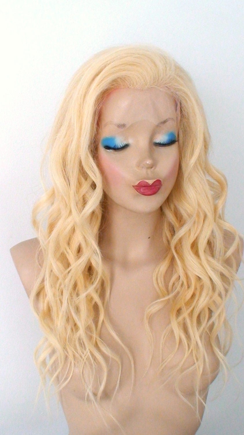 24" Blonde Human Hair Wavy Hairstyle Wig.