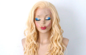 24" Blonde Human Hair Wavy Hairstyle Wig.