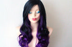 Load image into Gallery viewer, 26&quot; Lace Front Black-Purple Ombre Long Curly Hair Long Side Bangs Wig
