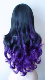 Load image into Gallery viewer, 26&quot; Lace Front Black-Purple Ombre Long Curly Hair Long Side Bangs Wig
