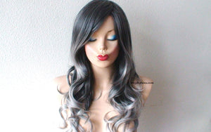 26" Gray Ombre Long Curly Hair Long Side Bangs Wig