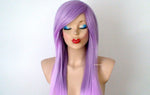 Load image into Gallery viewer, 28&quot; Pastel Lavender Ombre Long Straight Layered Hair Long side Bangs Wig
