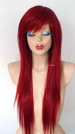 Load image into Gallery viewer, 28&quot; Wine Red Straight Layered Hair with Bangs Wig. Scene Wig.
