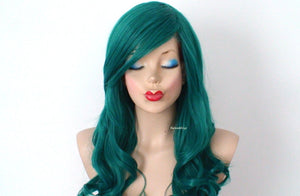 26" Forest Green Long Curly Hair Long Side Bangs Wig