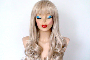 26" Ash Blonde Long Curly Hair with Bangs Wig