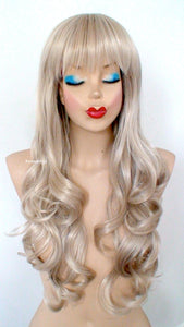 26" Ash Blonde Long Curly Hair with Bangs Wig