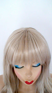 26" Ash Blonde Long Curly Hair with Bangs Wig