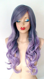 Load image into Gallery viewer, 26&quot; Pastel Blue Lavender Ombre Long Curly Hair Long Side Bangs Wig
