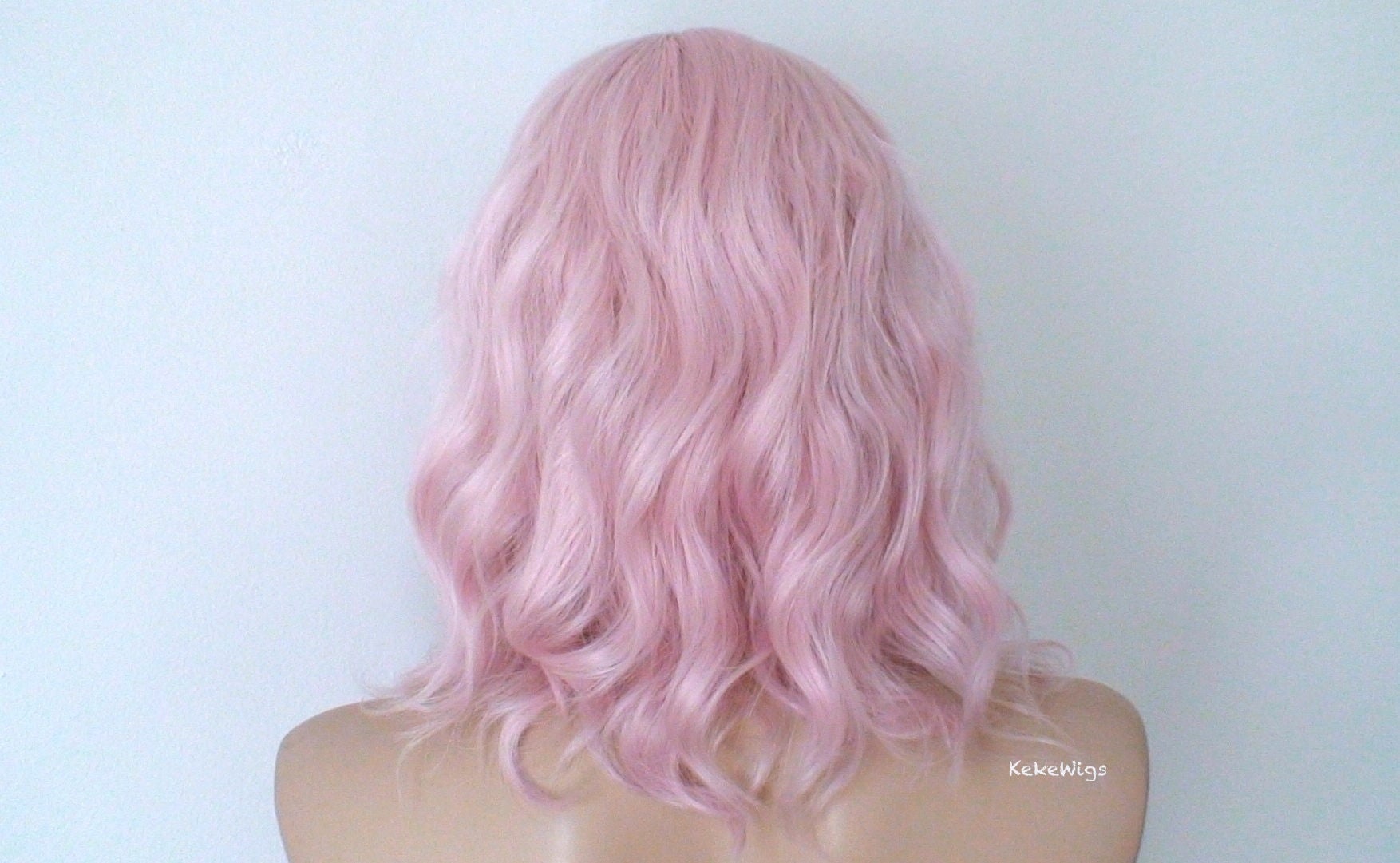 16" Pastel Pink Short Wavy Hair with bangs Wig